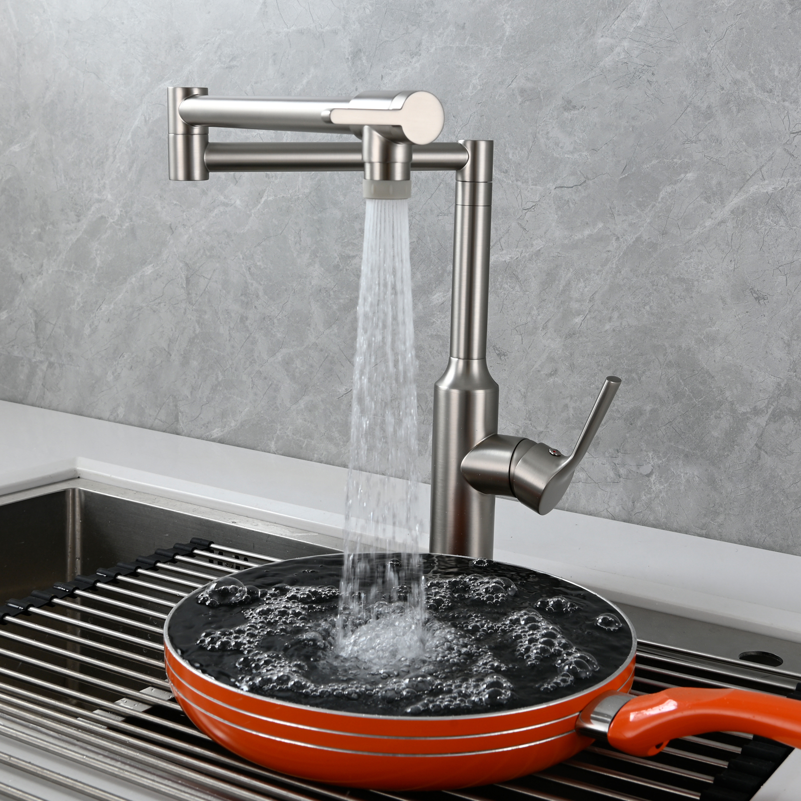Tecmolog Brass Hot and Cold Folding Fucet,Smooth Handle Deck Mount Faucet for Kitchen