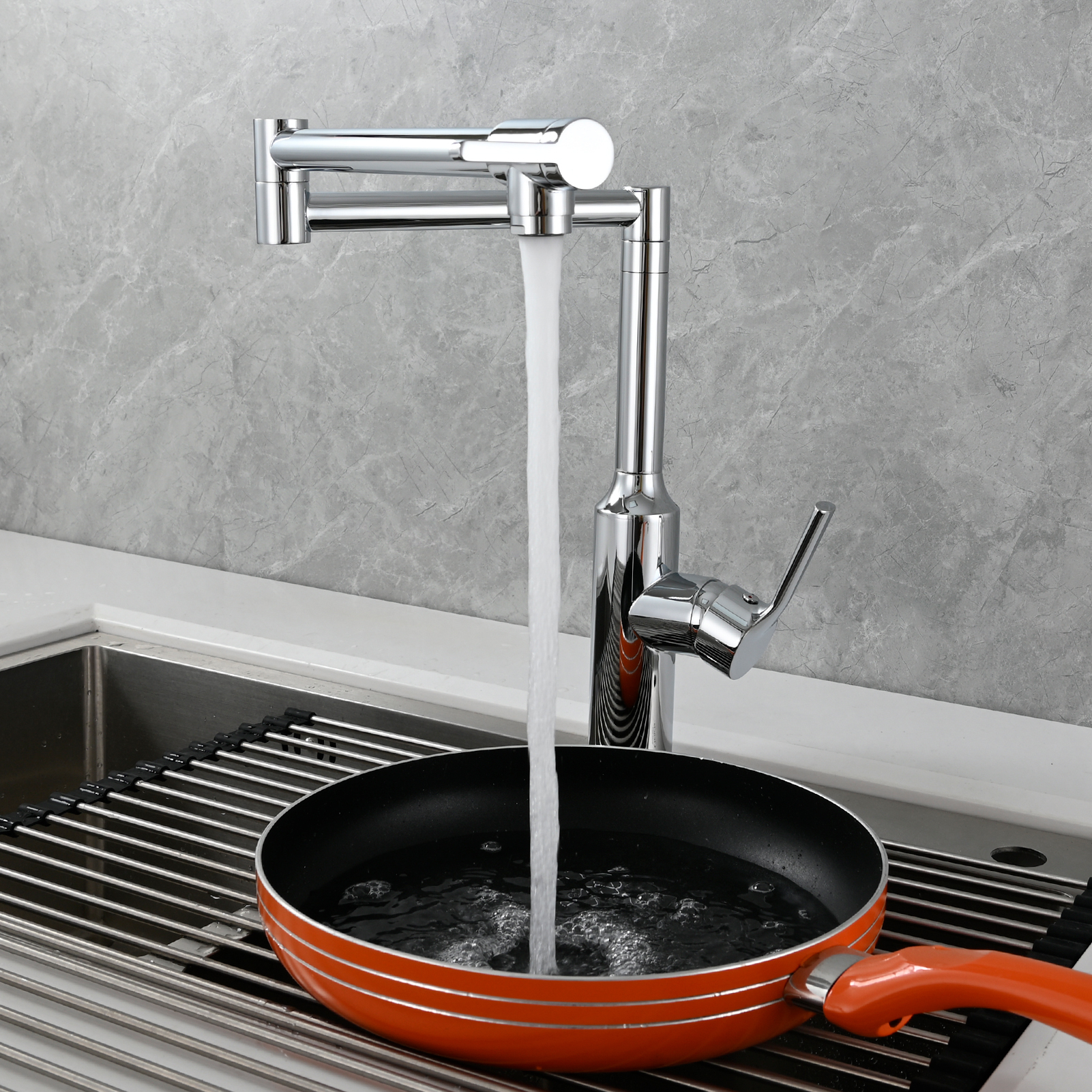 Tecmolog Brass Hot and Cold Folding Fucet,Smooth Handle Deck Mount Faucet for Kitchen