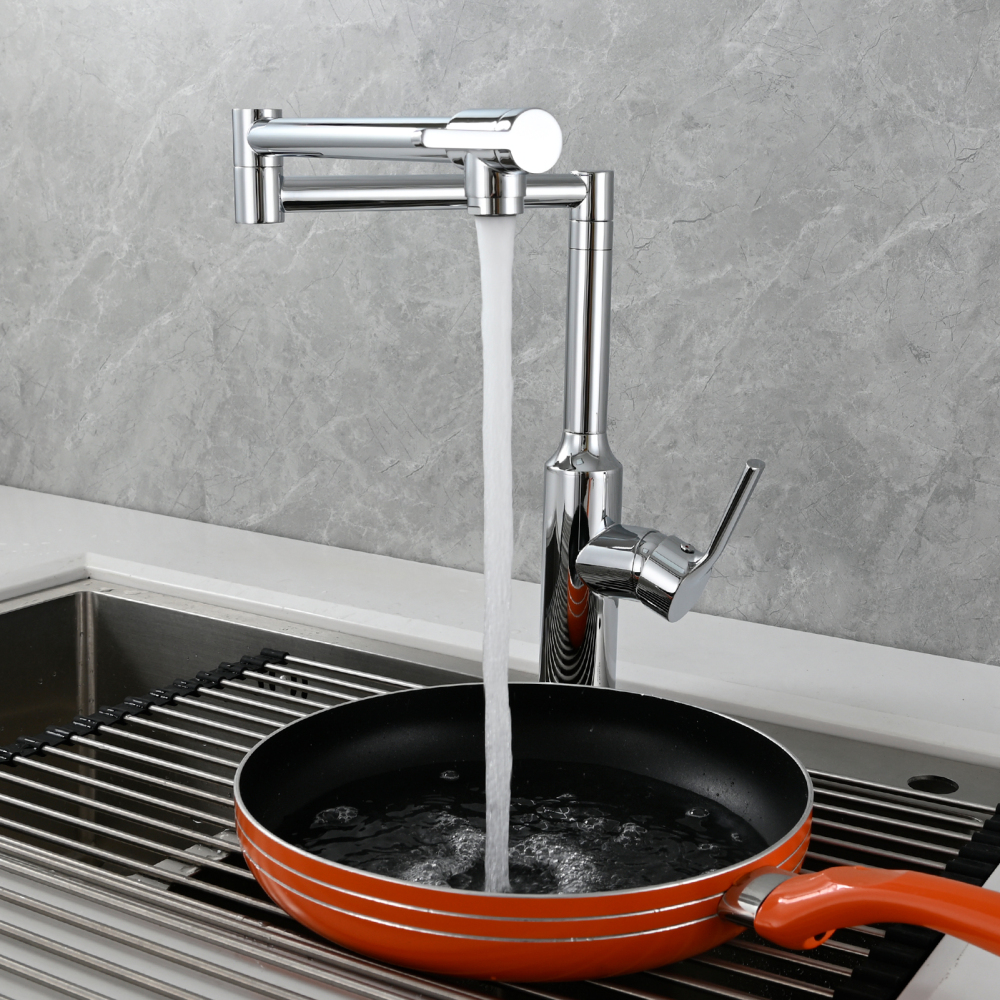 Tecmolog Brass Hot and Cold Folding Fucet,Smooth Handle Deck Mount Faucet for Kitchen