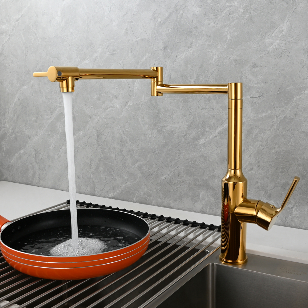Tecmolog Brass Hot and Cold Folding Fucet,Smooth Handle Deck Mount Faucet for Kitchen