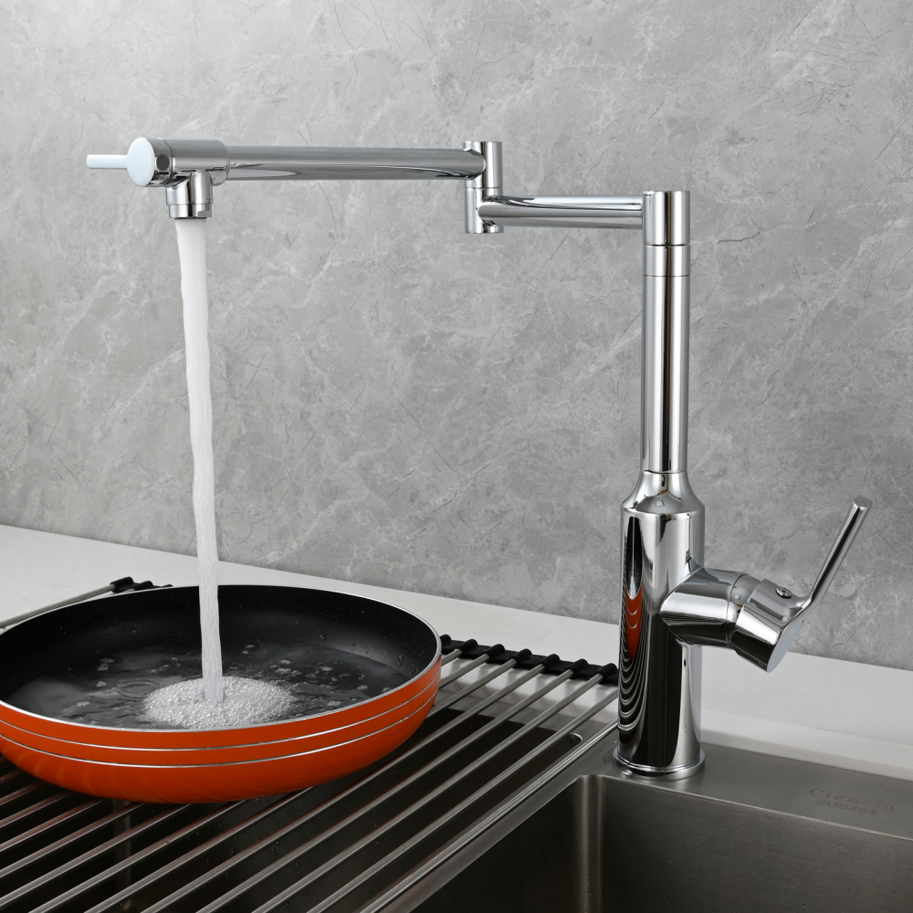 Tecmolog Brass Hot and Cold Folding Fucet,Smooth Handle Deck Mount Faucet for Kitchen