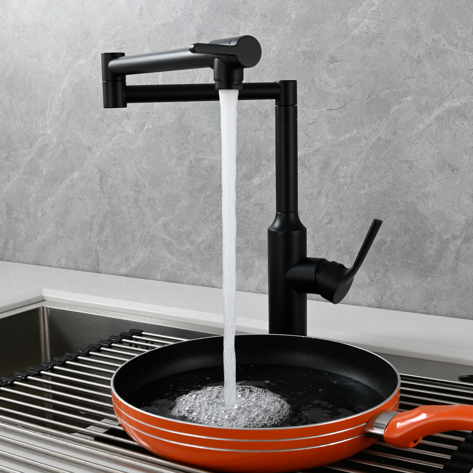 Tecmolog Brass Hot and Cold Folding Fucet,Smooth Handle Deck Mount Faucet for Kitchen