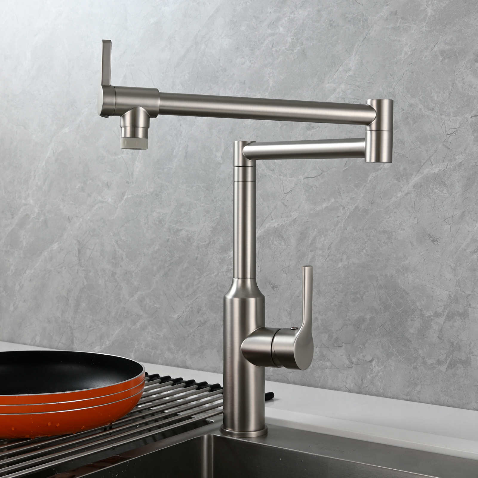 Tecmolog Brass Hot and Cold Folding Fucet,Smooth Handle Deck Mount Faucet for Kitchen