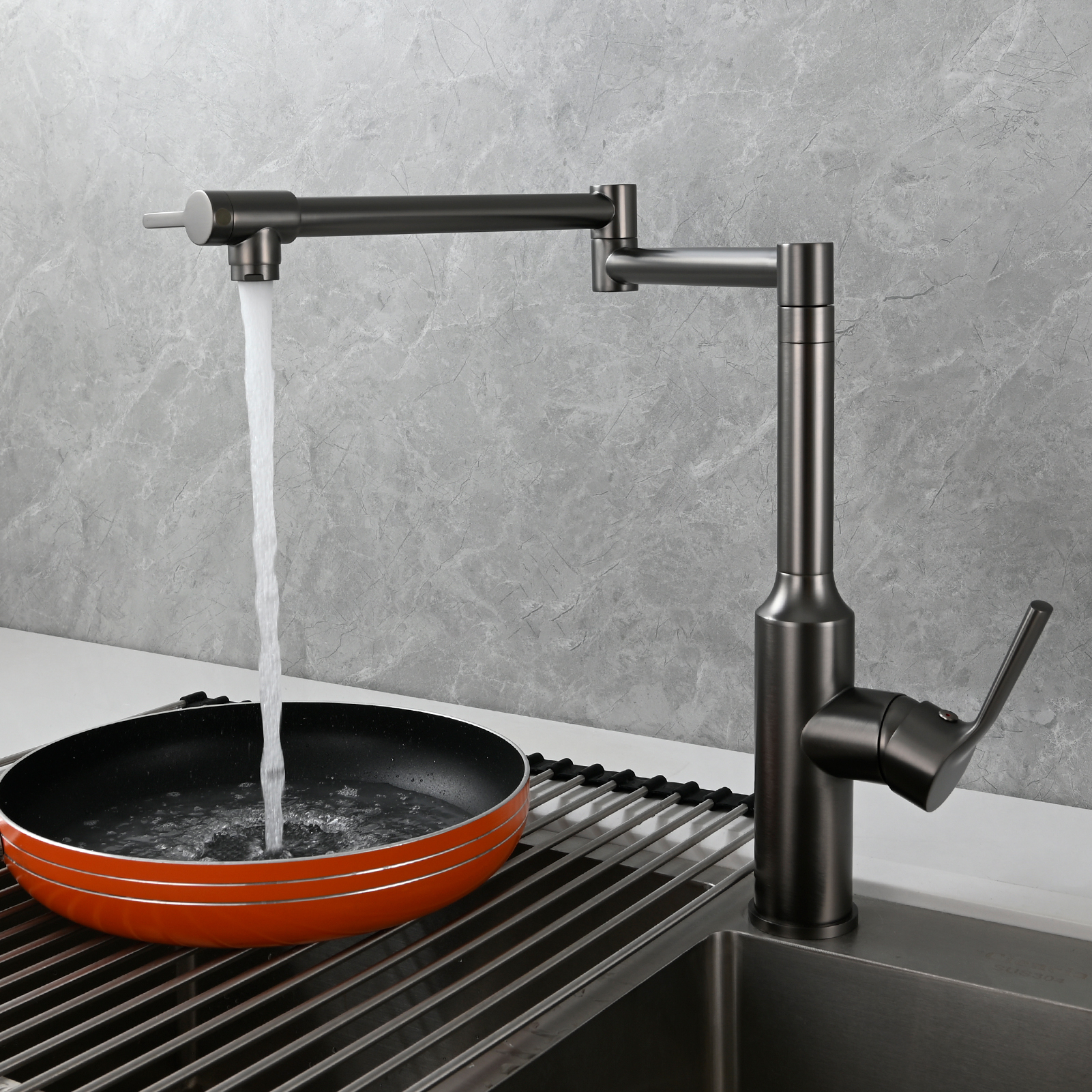 Tecmolog Brass Hot and Cold Folding Fucet,Smooth Handle Deck Mount Faucet for Kitchen