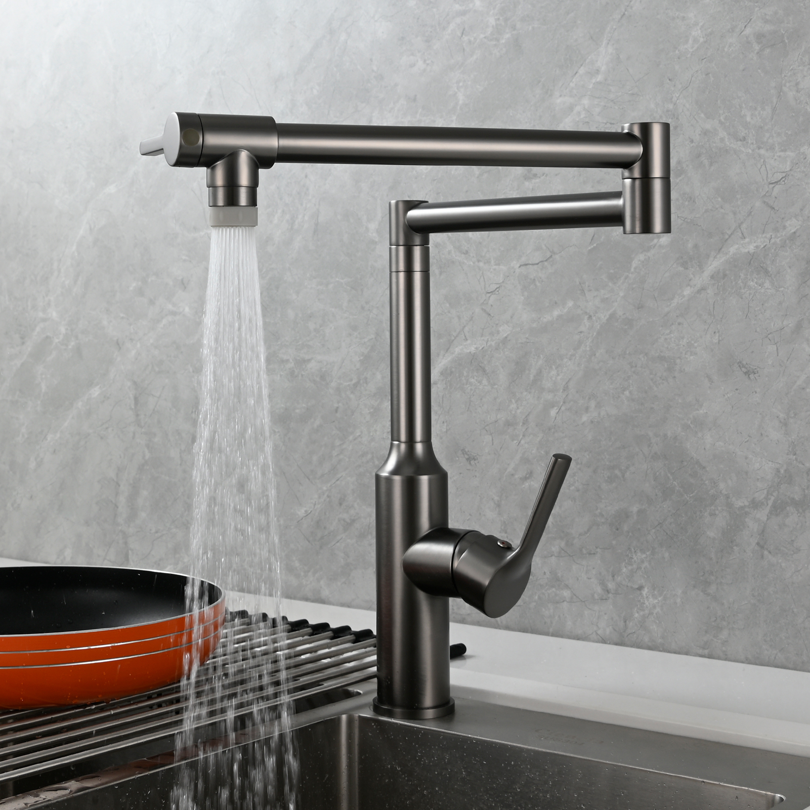 Tecmolog Brass Hot and Cold Folding Fucet,Smooth Handle Deck Mount Faucet for Kitchen