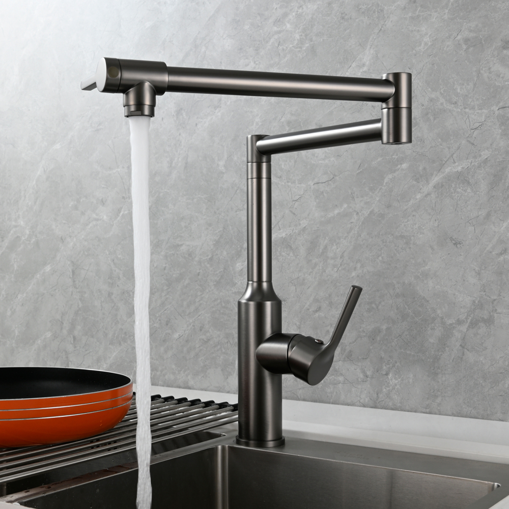 Tecmolog Brass Hot and Cold Folding Fucet,Smooth Handle Deck Mount Faucet for Kitchen