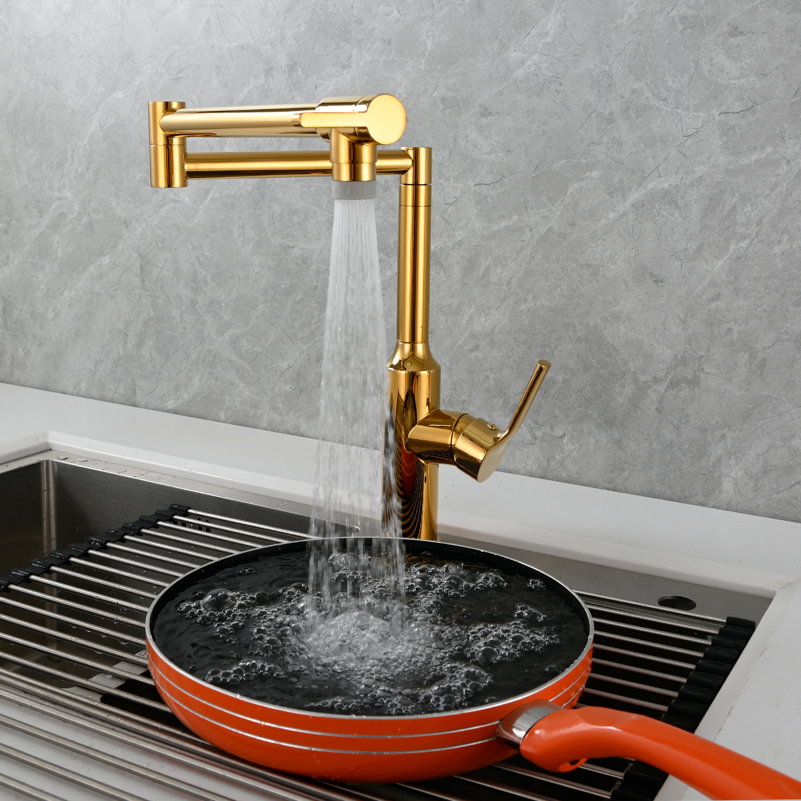 Tecmolog Brass Hot and Cold Folding Fucet,Smooth Handle Deck Mount Faucet for Kitchen
