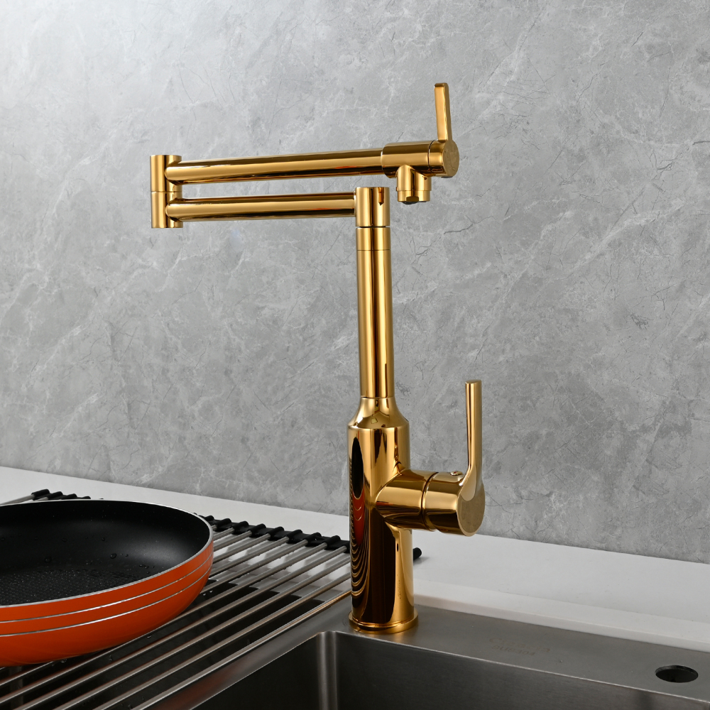 Tecmolog Brass Hot and Cold Folding Fucet,Smooth Handle Deck Mount Faucet for Kitchen