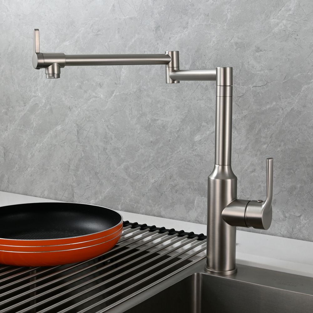 Tecmolog Brass Hot and Cold Folding Fucet,Smooth Handle Deck Mount Faucet for Kitchen