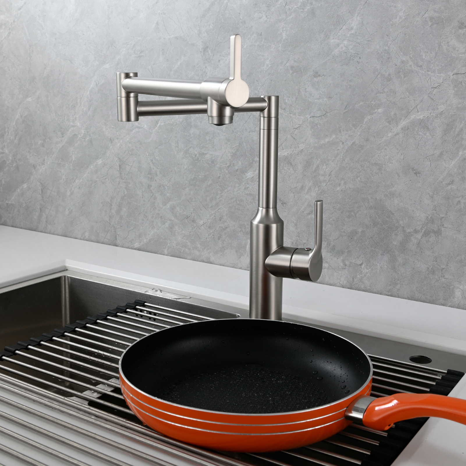 Tecmolog Brass Hot and Cold Folding Fucet,Smooth Handle Deck Mount Faucet for Kitchen