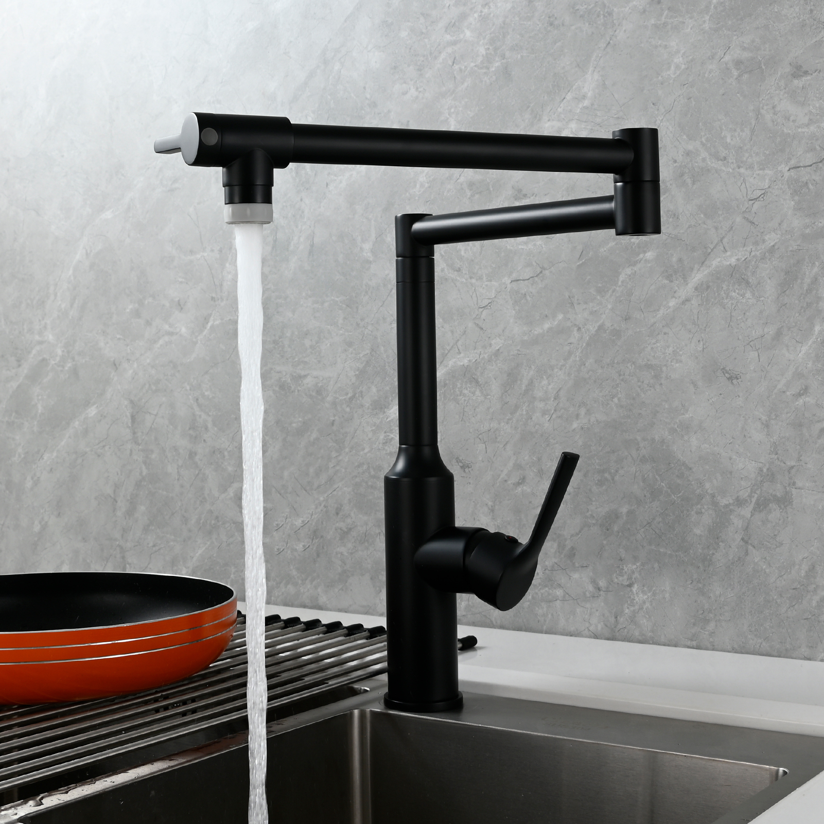 Tecmolog Brass Hot and Cold Folding Fucet,Smooth Handle Deck Mount Faucet for Kitchen