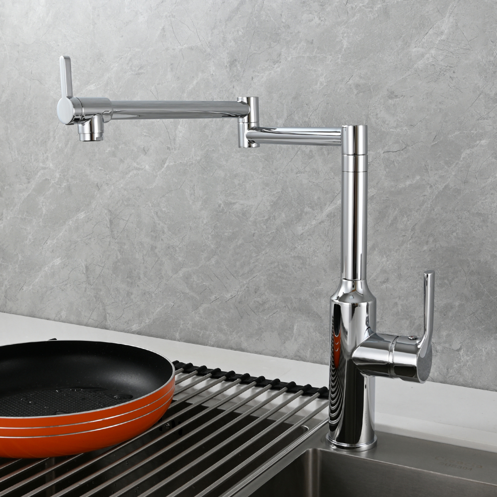 Tecmolog Brass Hot and Cold Folding Fucet,Smooth Handle Deck Mount Faucet for Kitchen