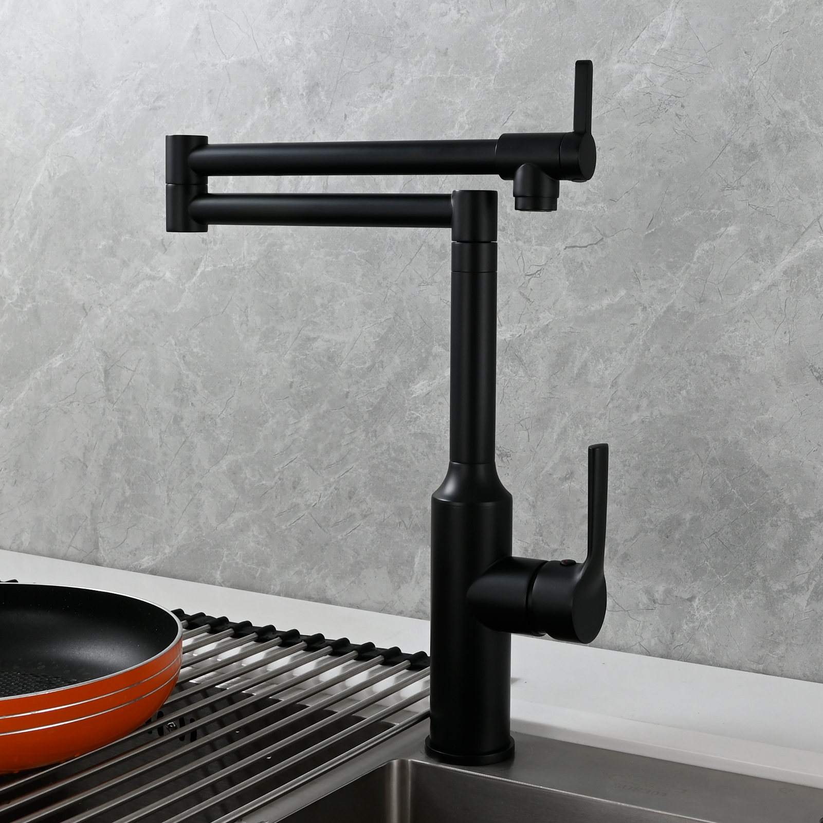 Tecmolog Brass Hot and Cold Folding Fucet,Smooth Handle Deck Mount Faucet for Kitchen