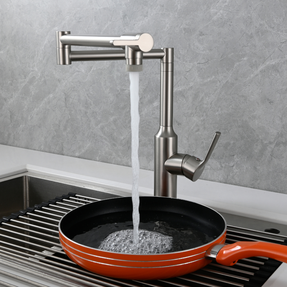 Tecmolog Brass Hot and Cold Folding Fucet,Smooth Handle Deck Mount Faucet for Kitchen