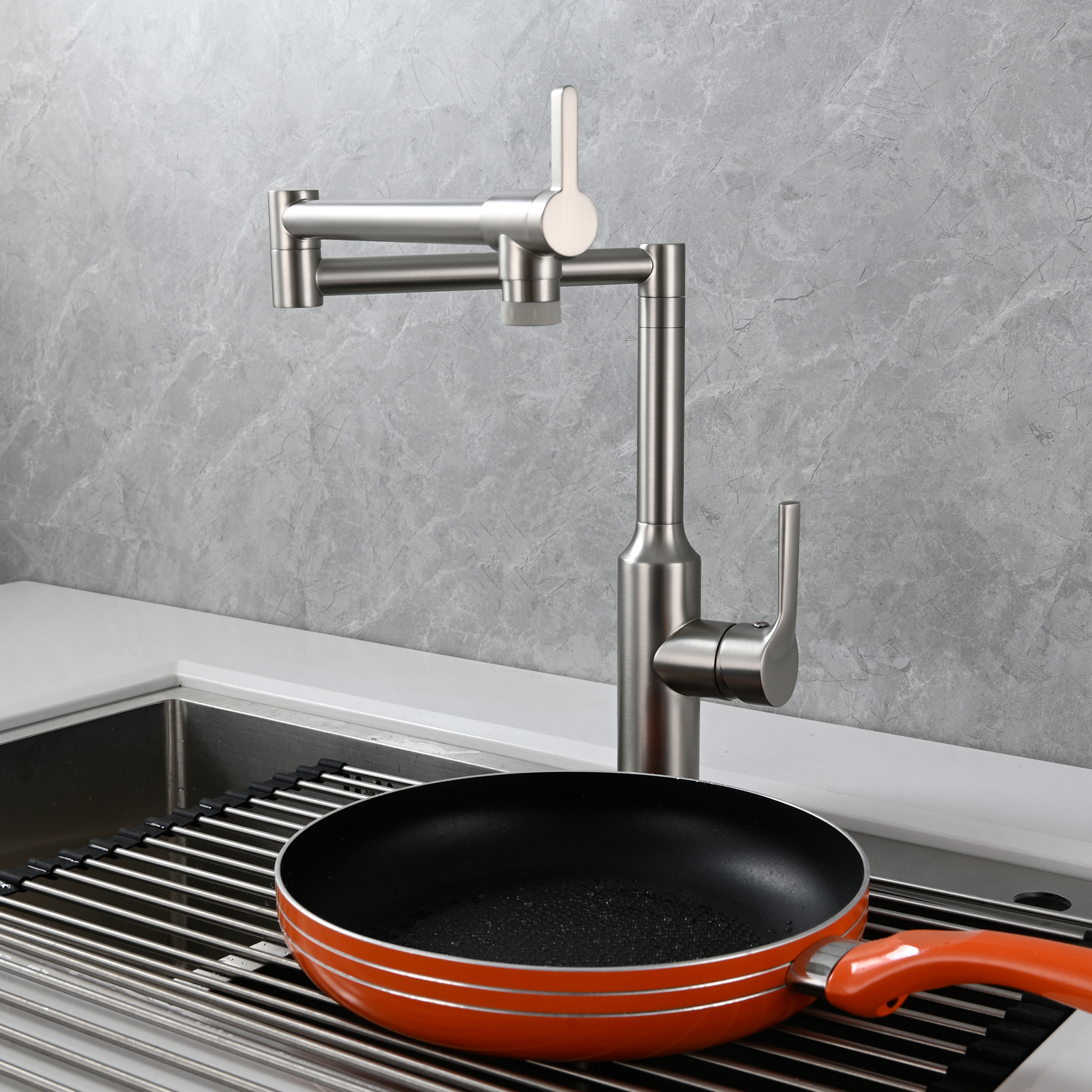 Tecmolog Brass Hot and Cold Folding Fucet,Smooth Handle Deck Mount Faucet for Kitchen