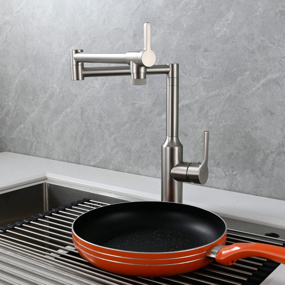 Tecmolog Brass Hot and Cold Folding Fucet,Smooth Handle Deck Mount Faucet for Kitchen