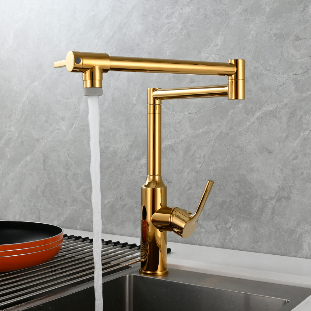 Tecmolog Brass Hot and Cold Folding Fucet,Smooth Handle Deck Mount Faucet for Kitchen