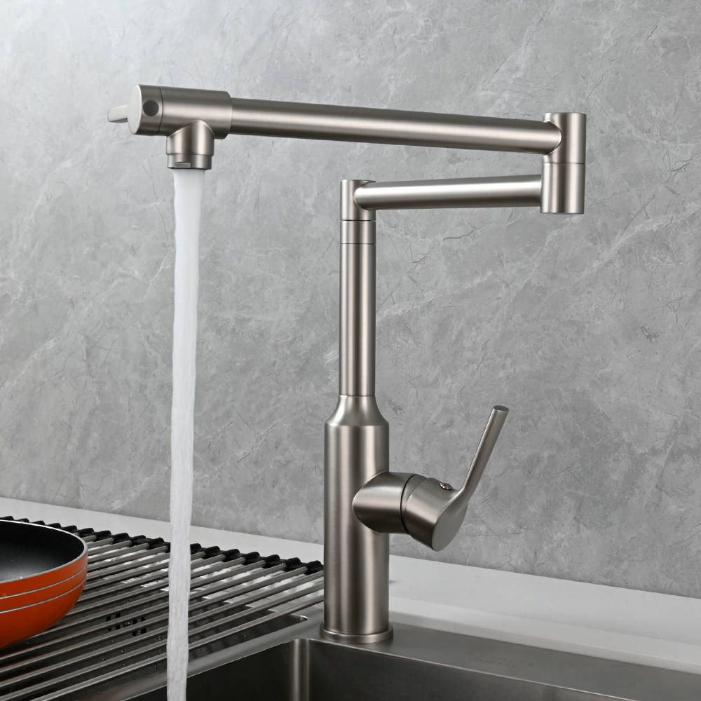 Tecmolog Brass Hot and Cold Folding Fucet,Smooth Handle Deck Mount Faucet for Kitchen