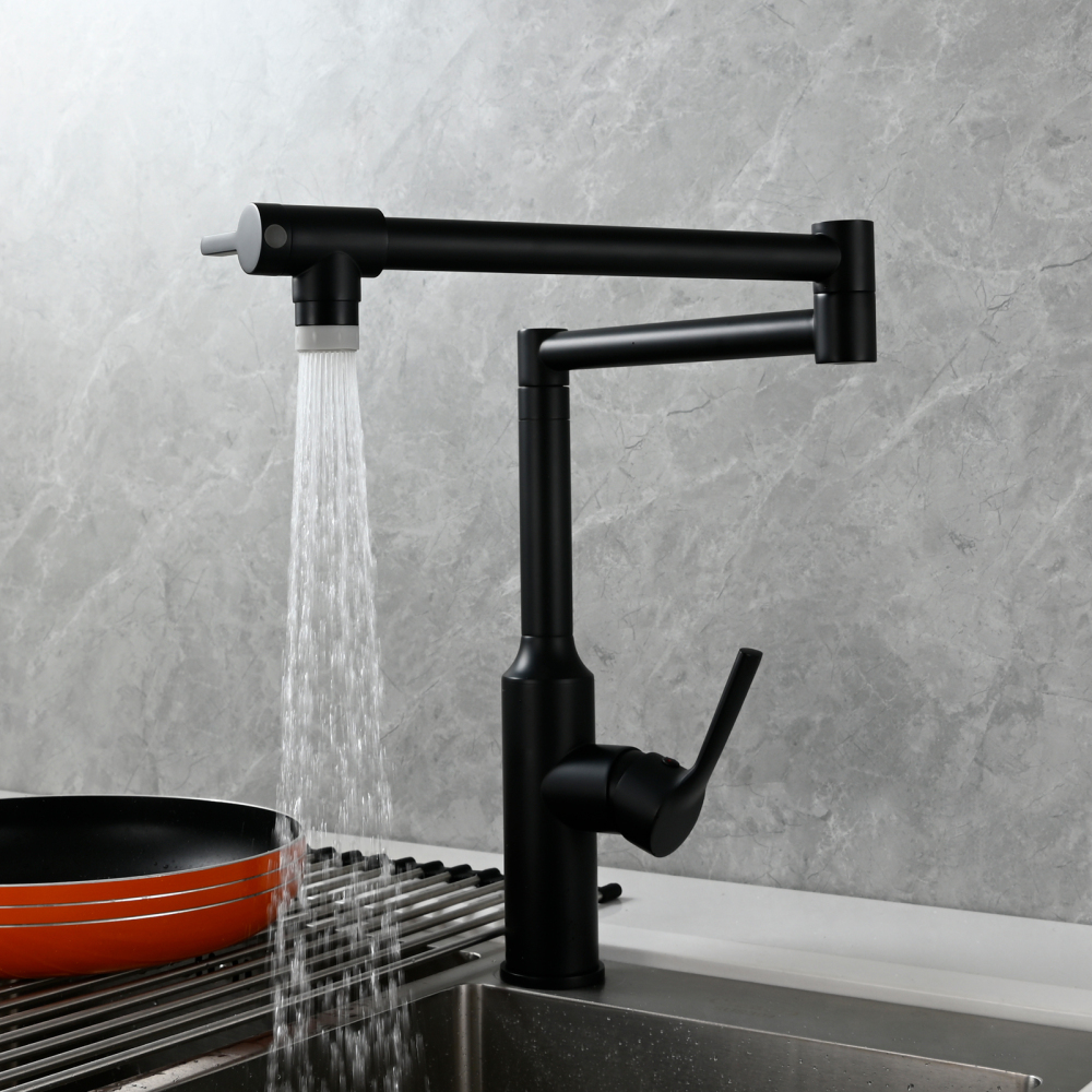 Tecmolog Brass Hot and Cold Folding Fucet,Smooth Handle Deck Mount Faucet for Kitchen