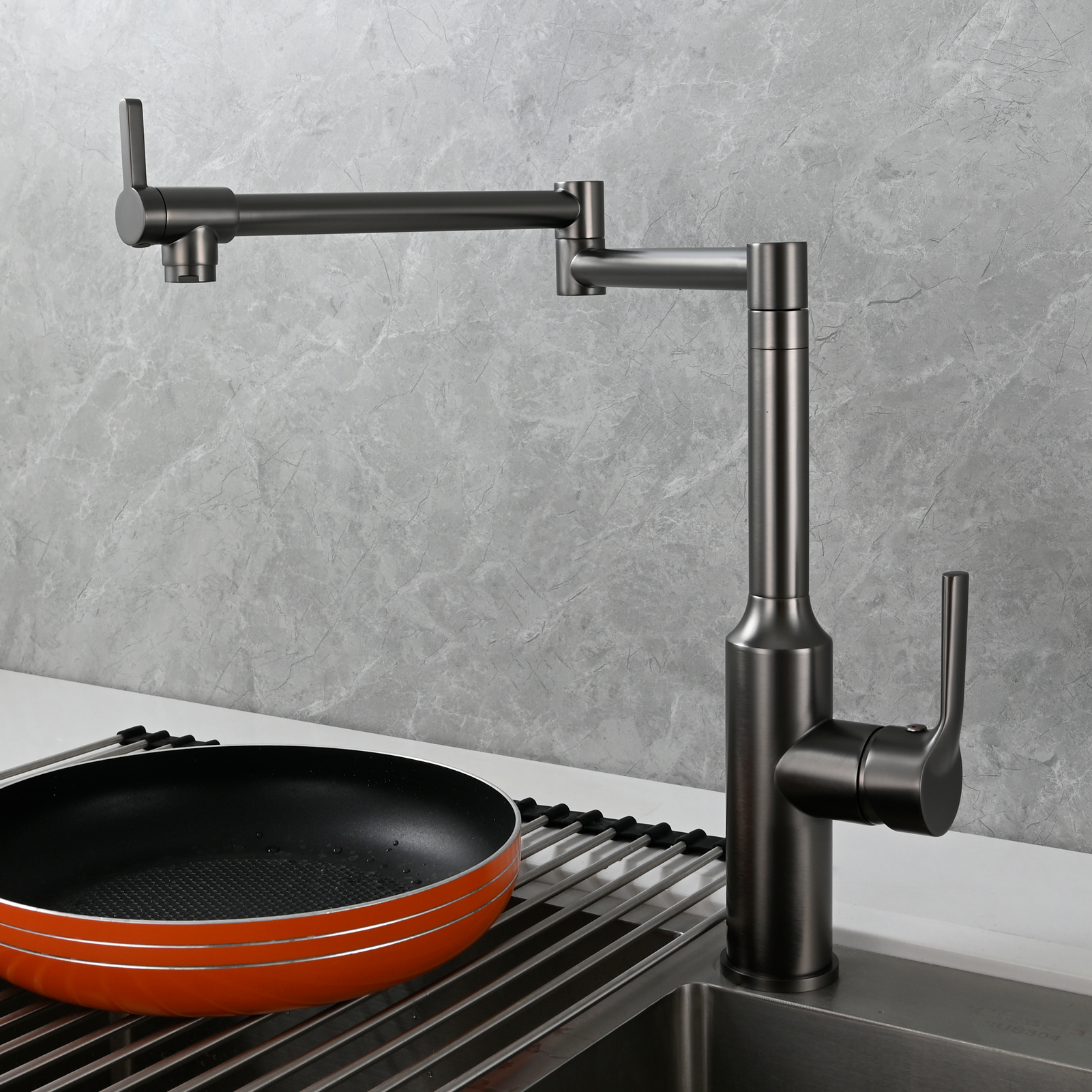 Tecmolog Brass Hot and Cold Folding Fucet,Smooth Handle Deck Mount Faucet for Kitchen