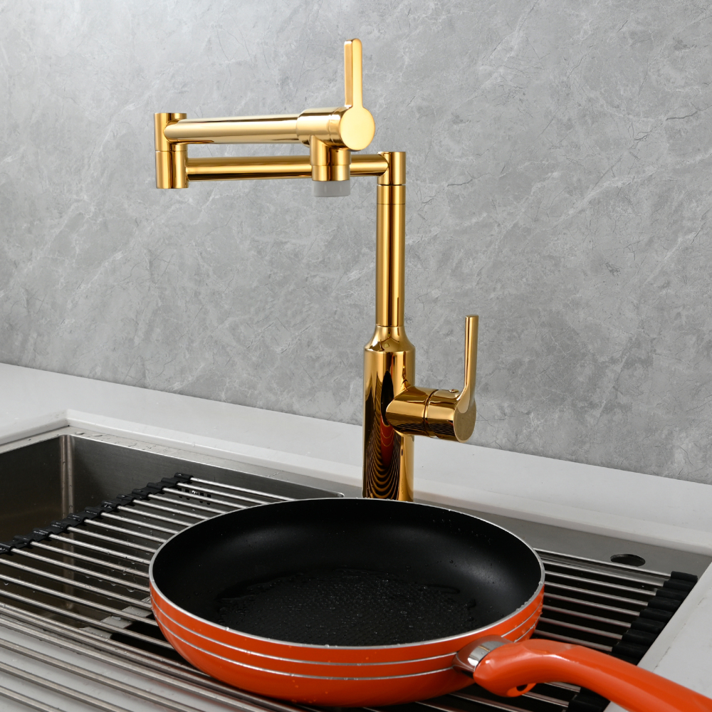 Tecmolog Brass Hot and Cold Folding Fucet,Smooth Handle Deck Mount Faucet for Kitchen