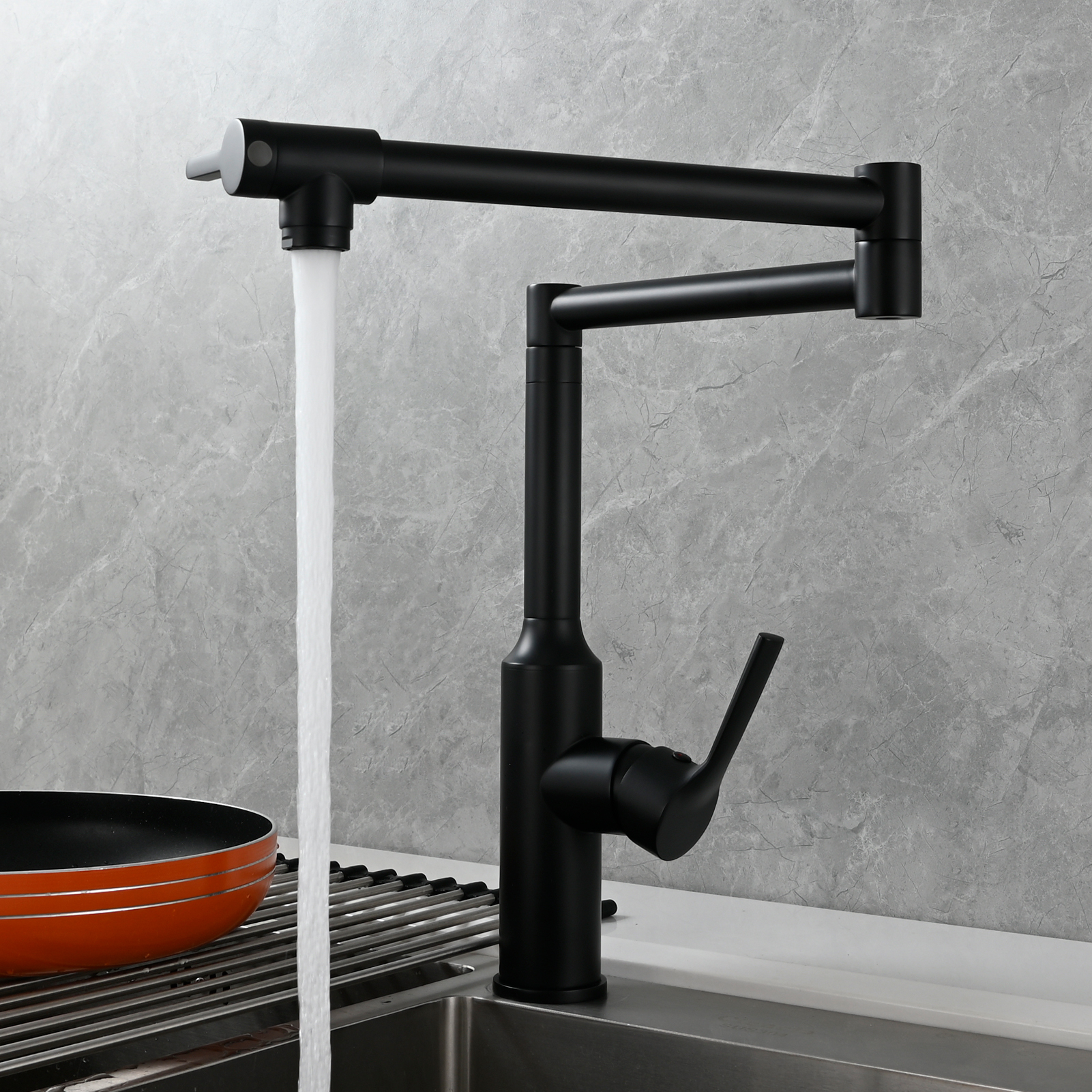Tecmolog Brass Hot and Cold Folding Fucet,Smooth Handle Deck Mount Faucet for Kitchen