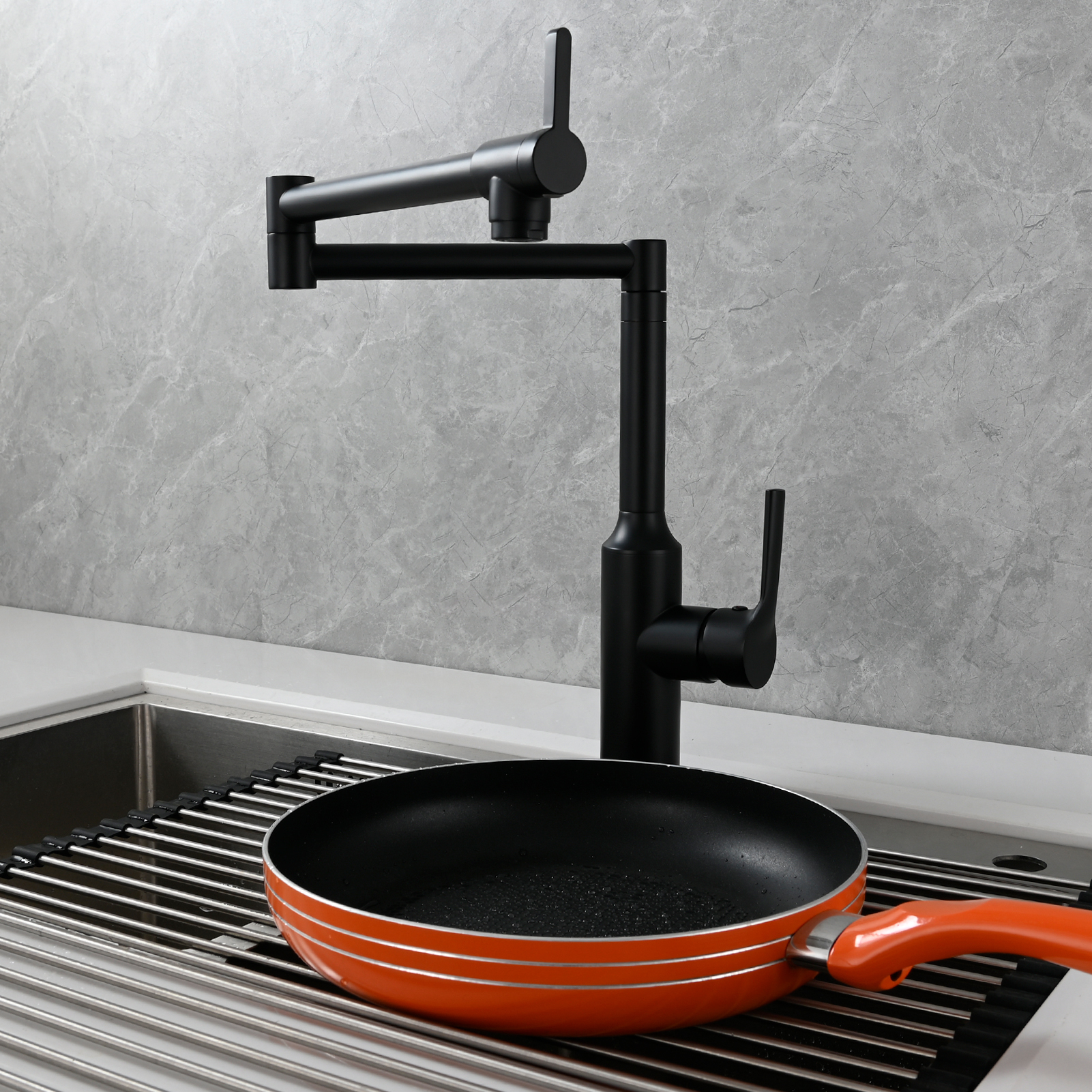 Tecmolog Brass Hot and Cold Folding Fucet,Smooth Handle Deck Mount Faucet for Kitchen