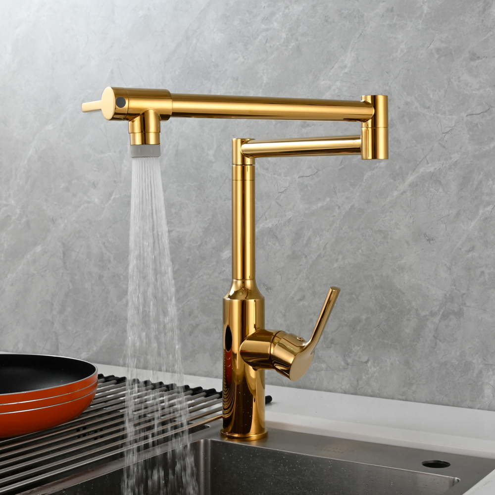 Tecmolog Brass Hot and Cold Folding Fucet,Smooth Handle Deck Mount Faucet for Kitchen