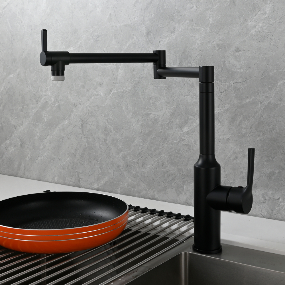 Tecmolog Brass Hot and Cold Folding Fucet,Smooth Handle Deck Mount Faucet for Kitchen