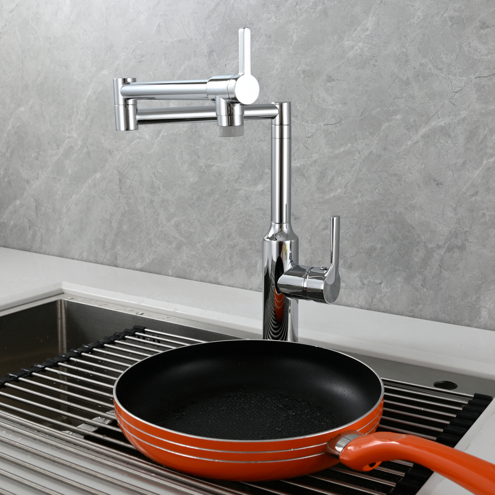 Tecmolog Brass Hot and Cold Folding Fucet,Smooth Handle Deck Mount Faucet for Kitchen