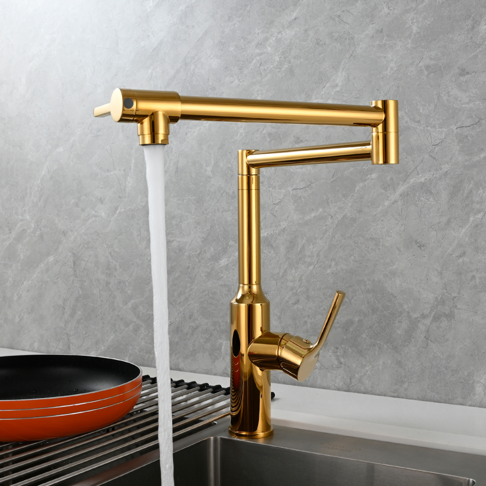 Tecmolog Brass Hot and Cold Folding Fucet,Smooth Handle Deck Mount Faucet for Kitchen