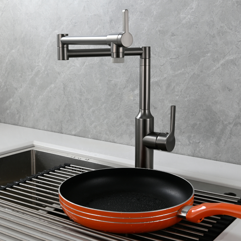 Tecmolog Brass Hot and Cold Folding Fucet,Smooth Handle Deck Mount Faucet for Kitchen