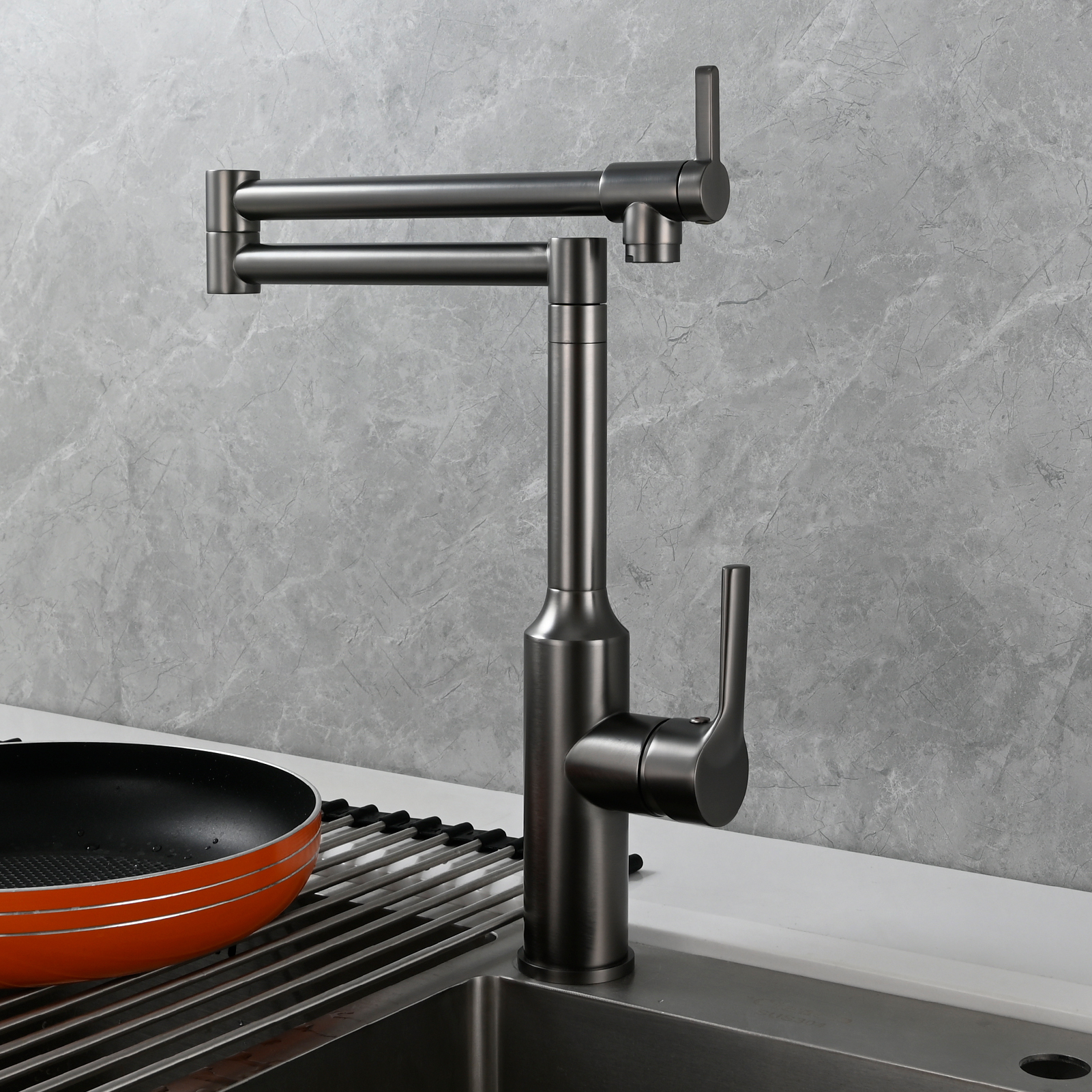 Tecmolog Brass Hot and Cold Folding Fucet,Smooth Handle Deck Mount Faucet for Kitchen