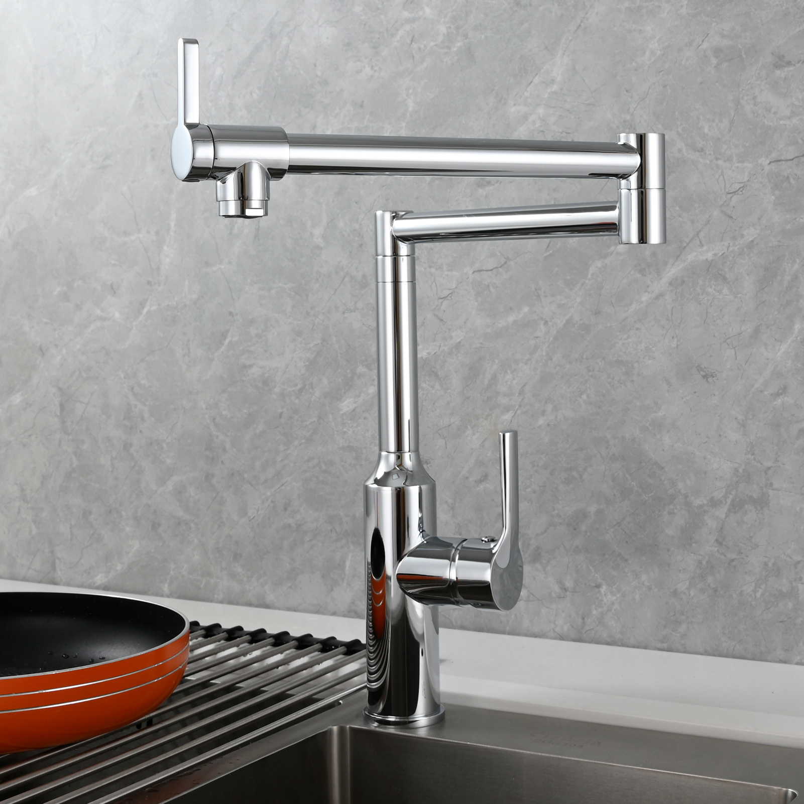 Tecmolog Brass Hot and Cold Folding Fucet,Smooth Handle Deck Mount Faucet for Kitchen