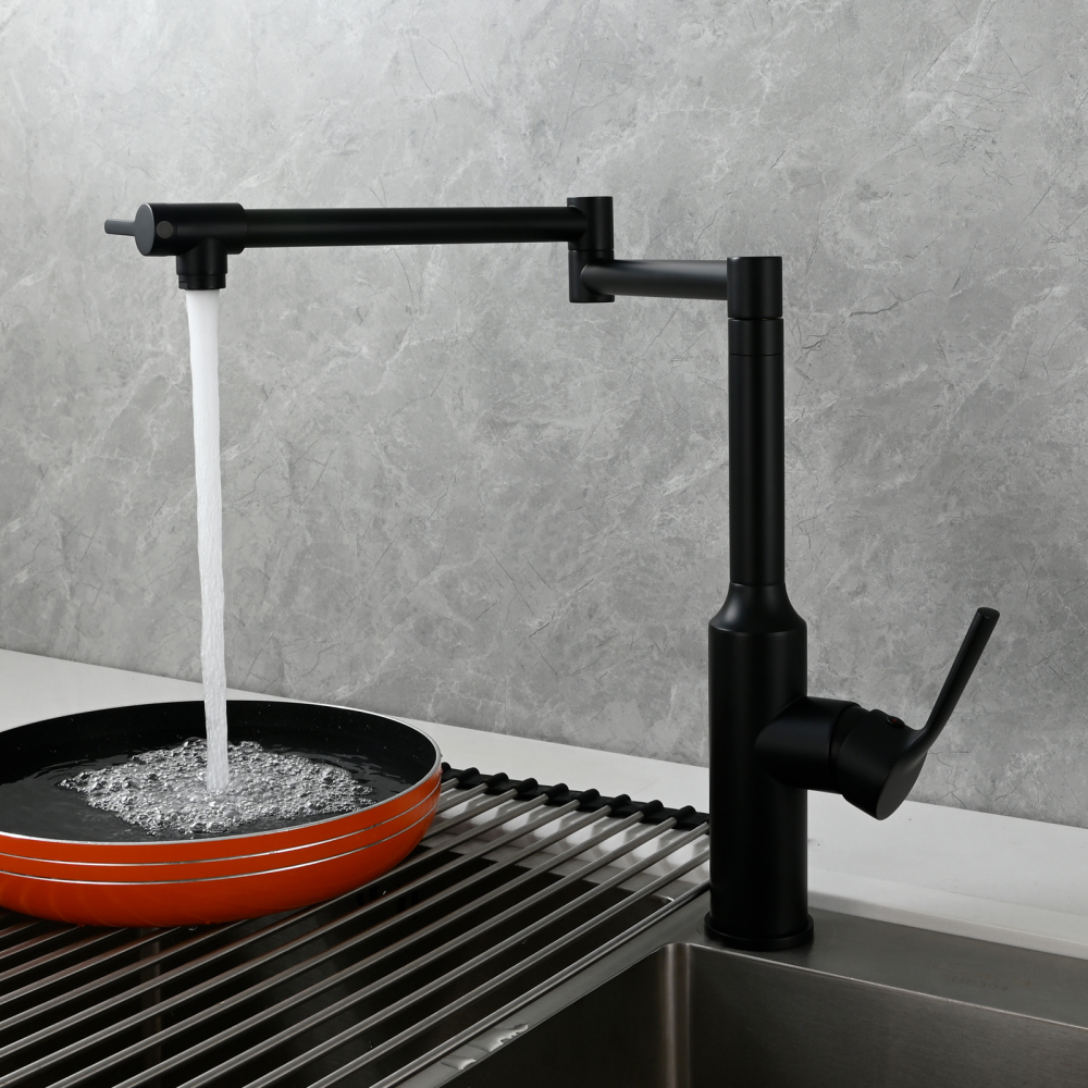 Tecmolog Brass Hot and Cold Folding Fucet,Smooth Handle Deck Mount Faucet for Kitchen