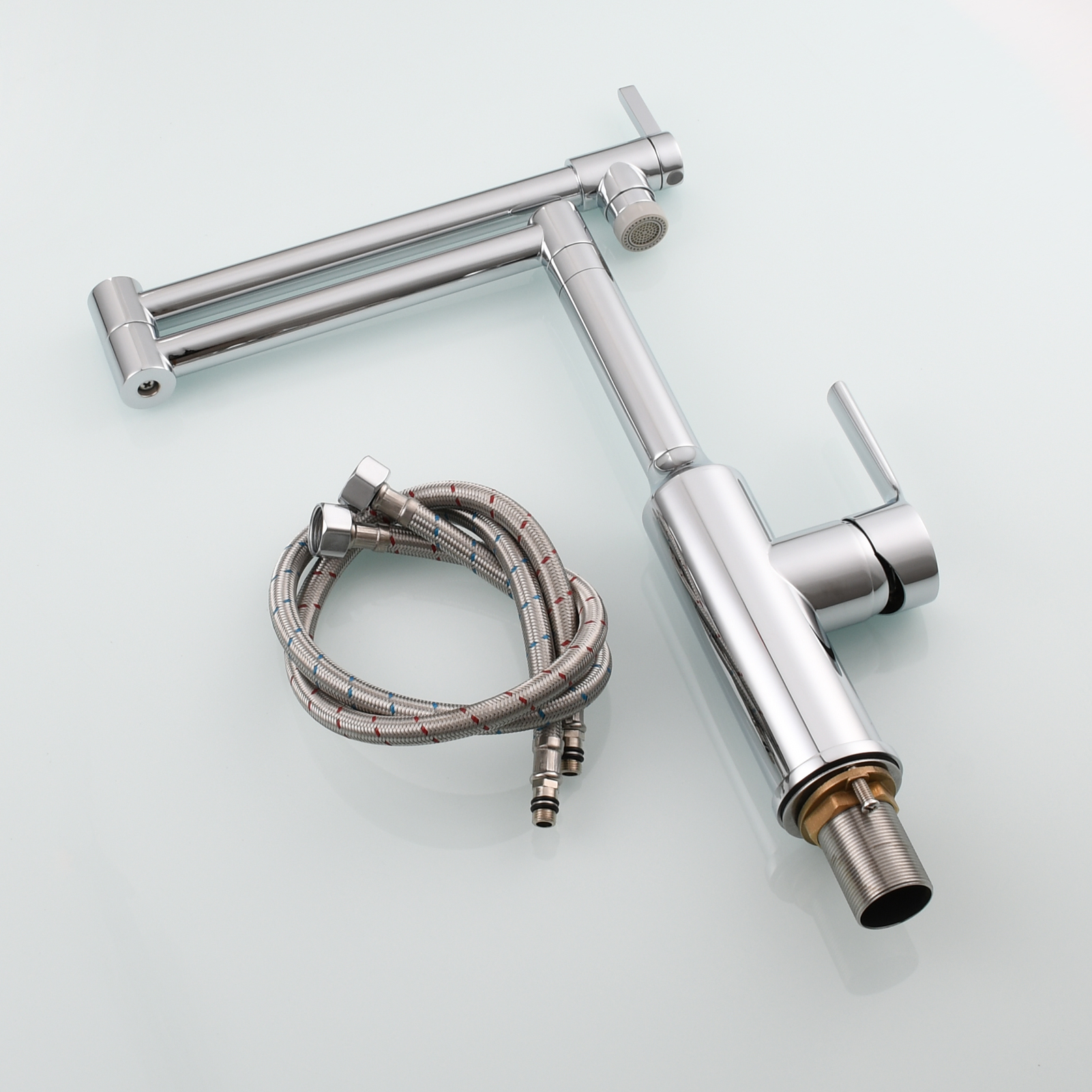 Tecmolog Brass Hot and Cold Folding Fucet,Smooth Handle Deck Mount Faucet for Kitchen