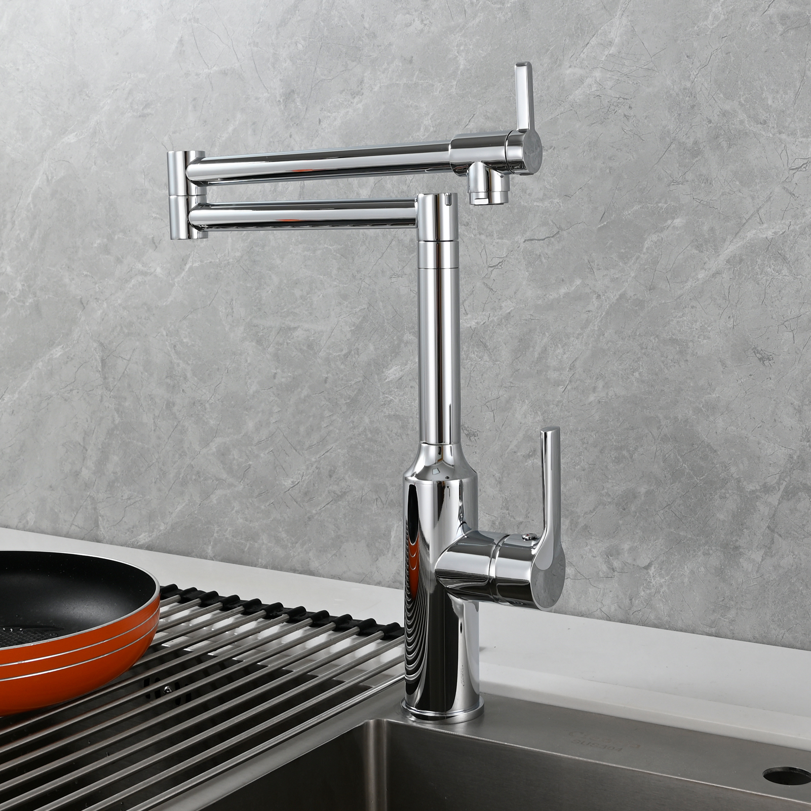 Tecmolog Brass Hot and Cold Folding Fucet,Smooth Handle Deck Mount Faucet for Kitchen
