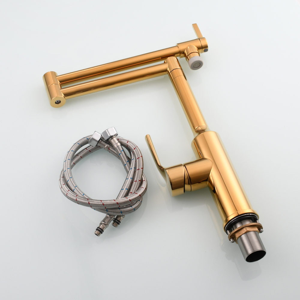 Tecmolog Brass Hot and Cold Folding Fucet,Smooth Handle Deck Mount Faucet for Kitchen