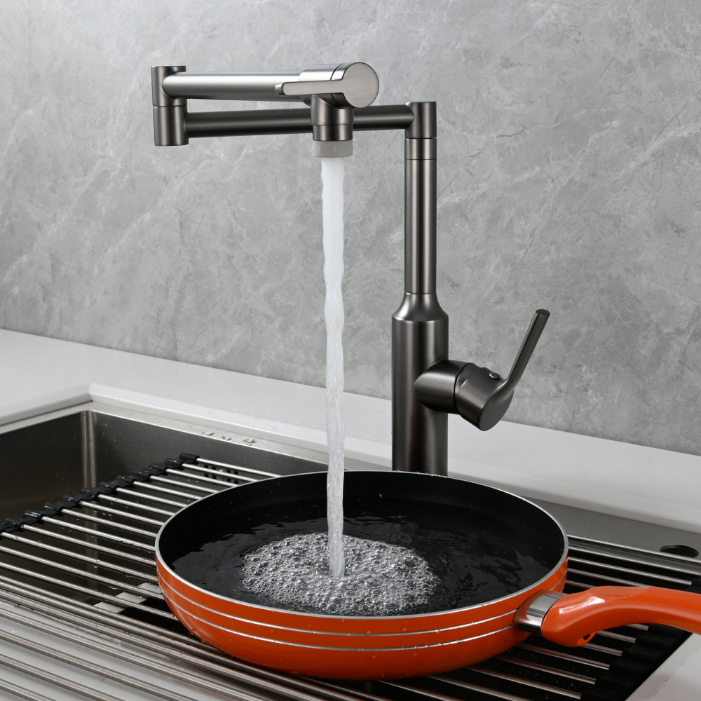 Tecmolog Brass Hot and Cold Folding Fucet,Smooth Handle Deck Mount Faucet for Kitchen