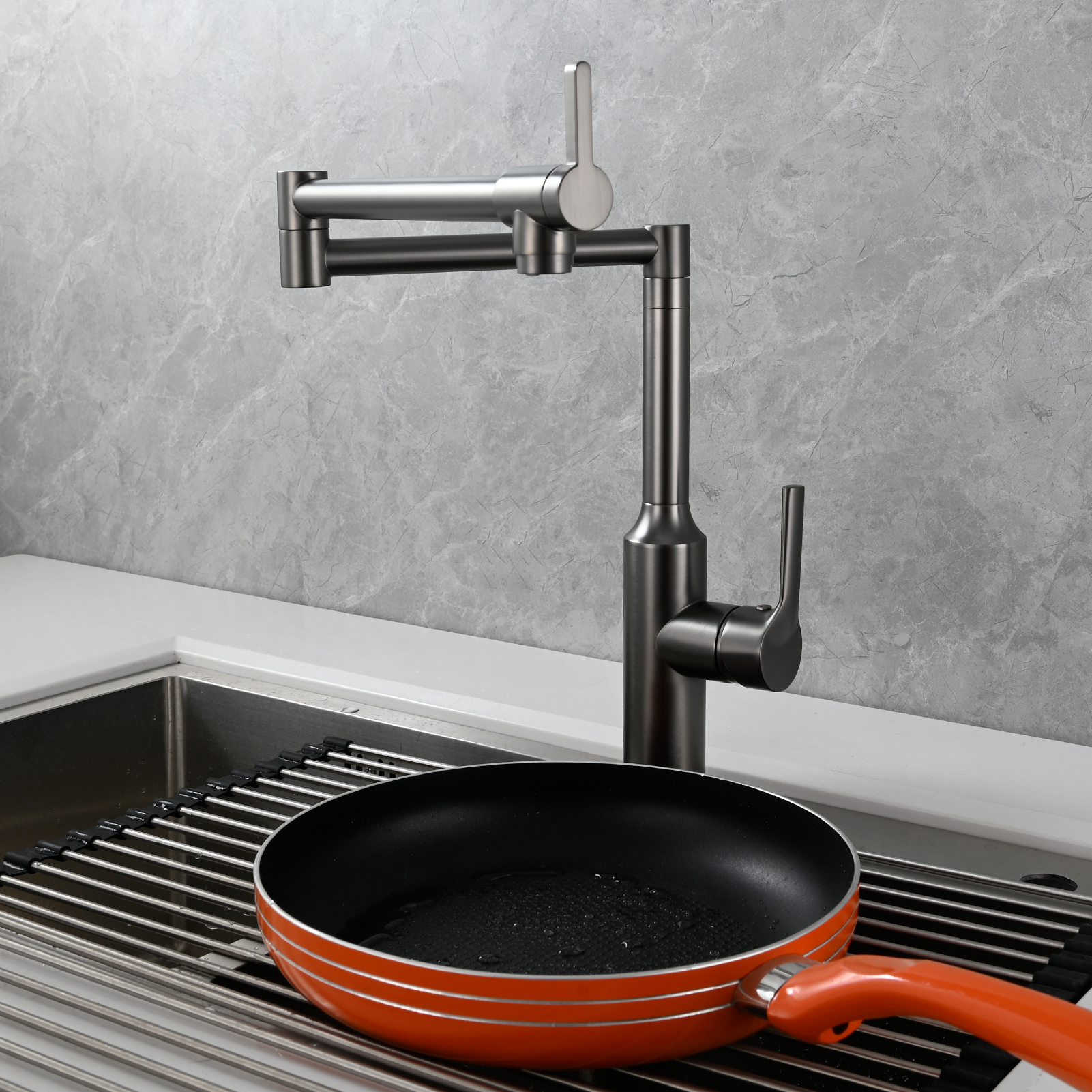 Tecmolog Brass Hot and Cold Folding Fucet,Smooth Handle Deck Mount Faucet for Kitchen