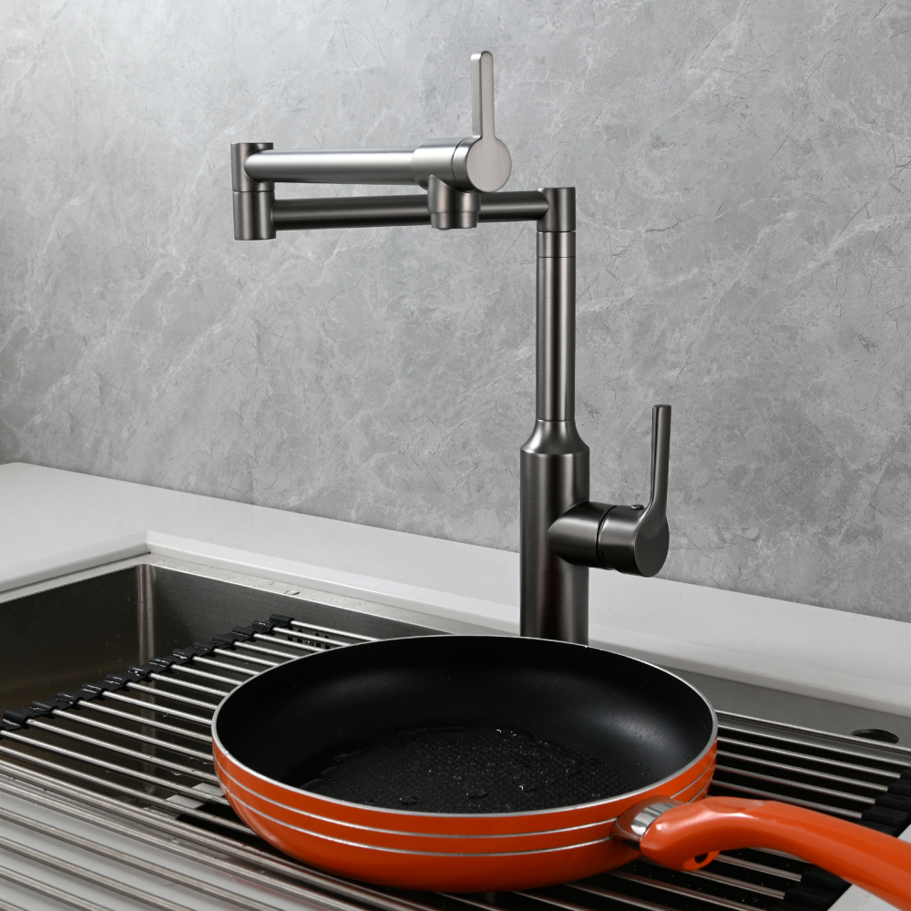 Tecmolog Brass Hot and Cold Folding Fucet,Smooth Handle Deck Mount Faucet for Kitchen