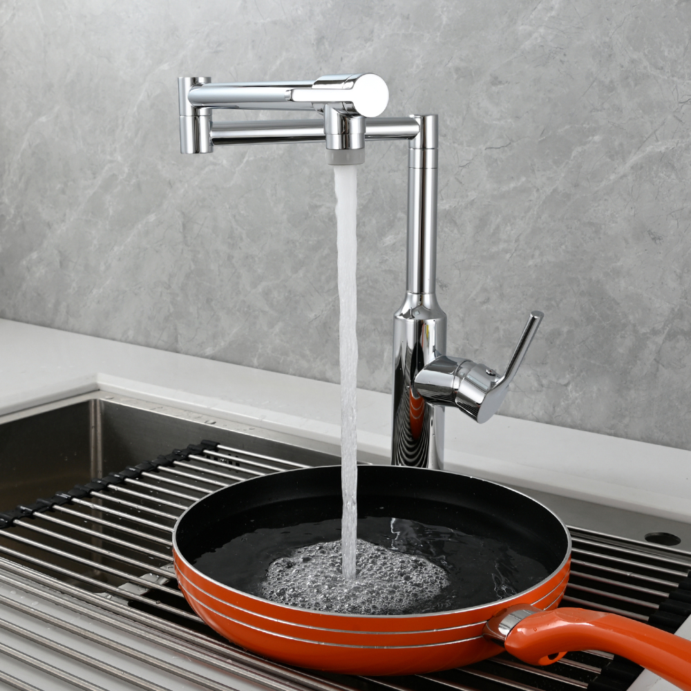 Tecmolog Brass Hot and Cold Folding Fucet,Smooth Handle Deck Mount Faucet for Kitchen