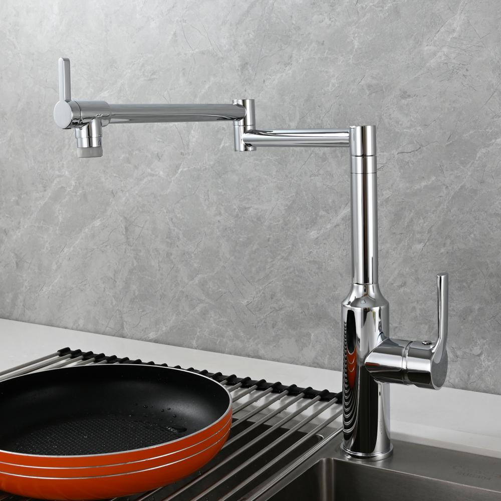 Tecmolog Brass Hot and Cold Folding Fucet,Smooth Handle Deck Mount Faucet for Kitchen