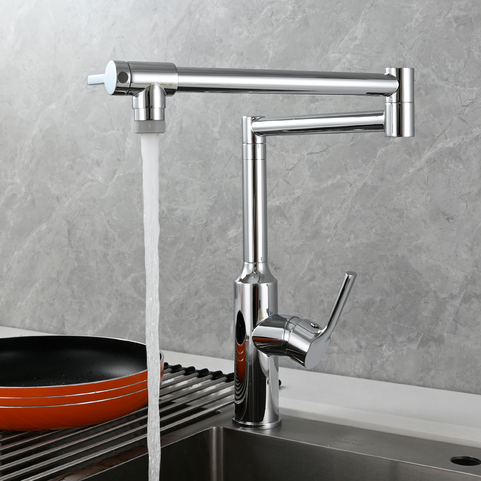 Tecmolog Brass Hot and Cold Folding Fucet,Smooth Handle Deck Mount Faucet for Kitchen