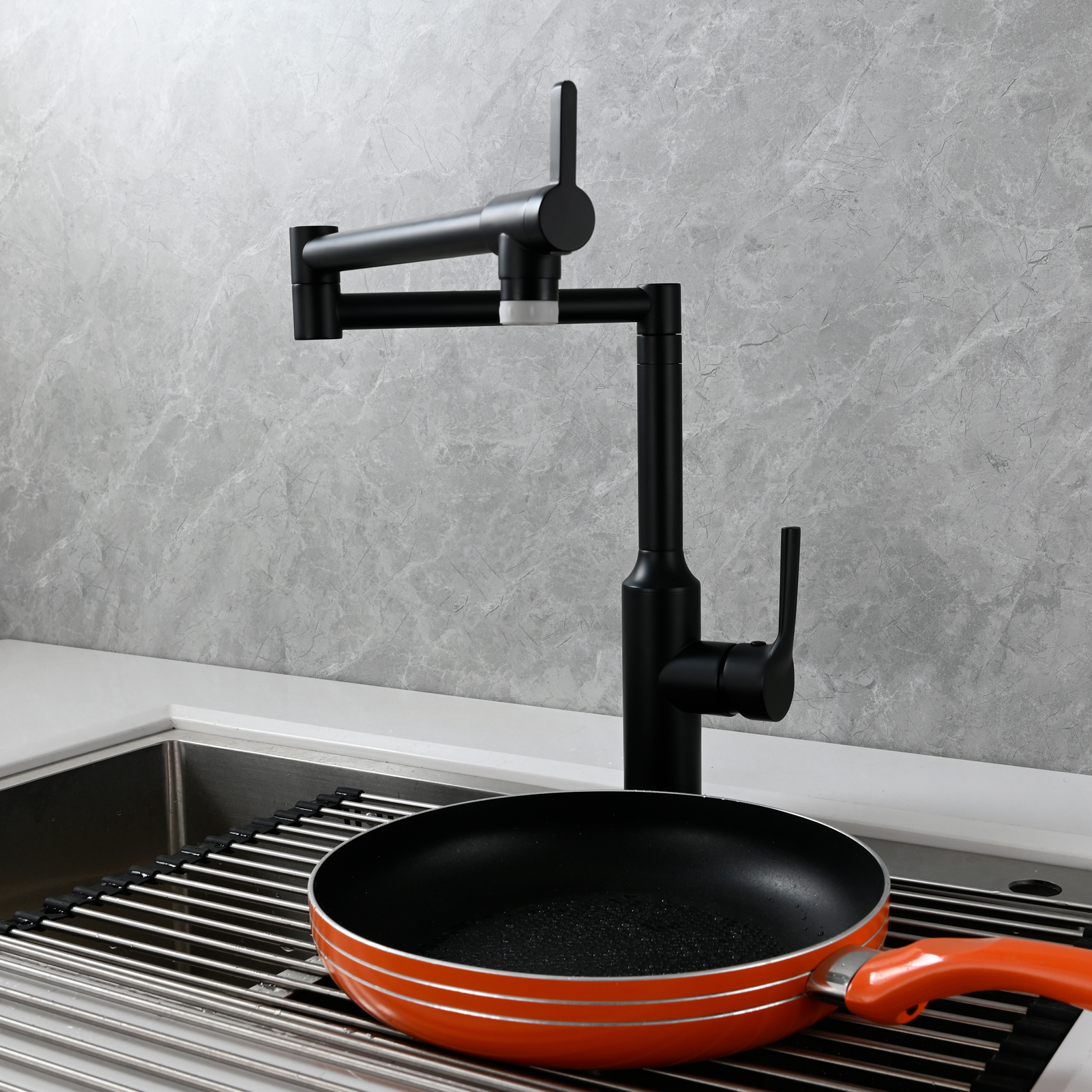 Tecmolog Brass Hot and Cold Folding Fucet,Smooth Handle Deck Mount Faucet for Kitchen