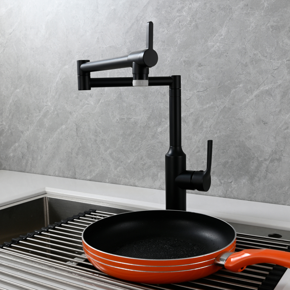 Tecmolog Brass Hot and Cold Folding Fucet,Smooth Handle Deck Mount Faucet for Kitchen