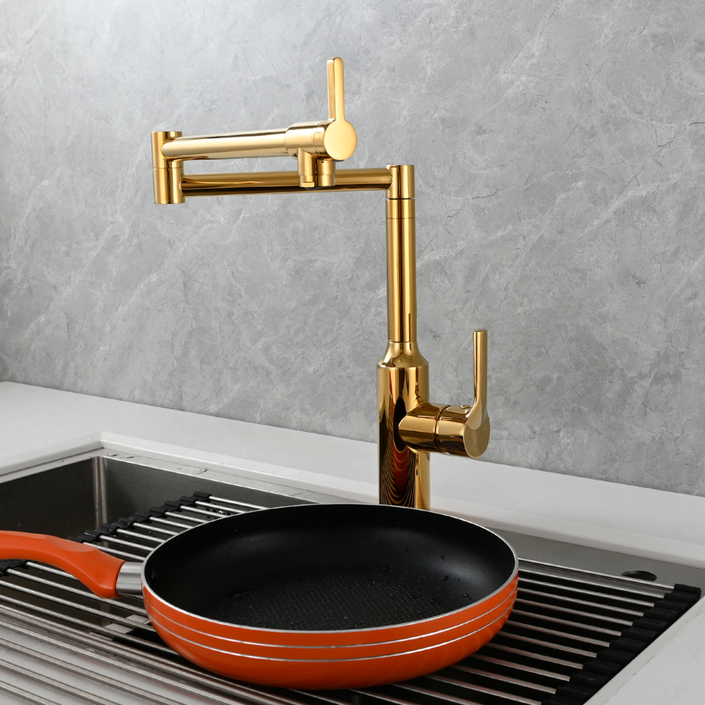Tecmolog Brass Hot and Cold Folding Fucet,Smooth Handle Deck Mount Faucet for Kitchen