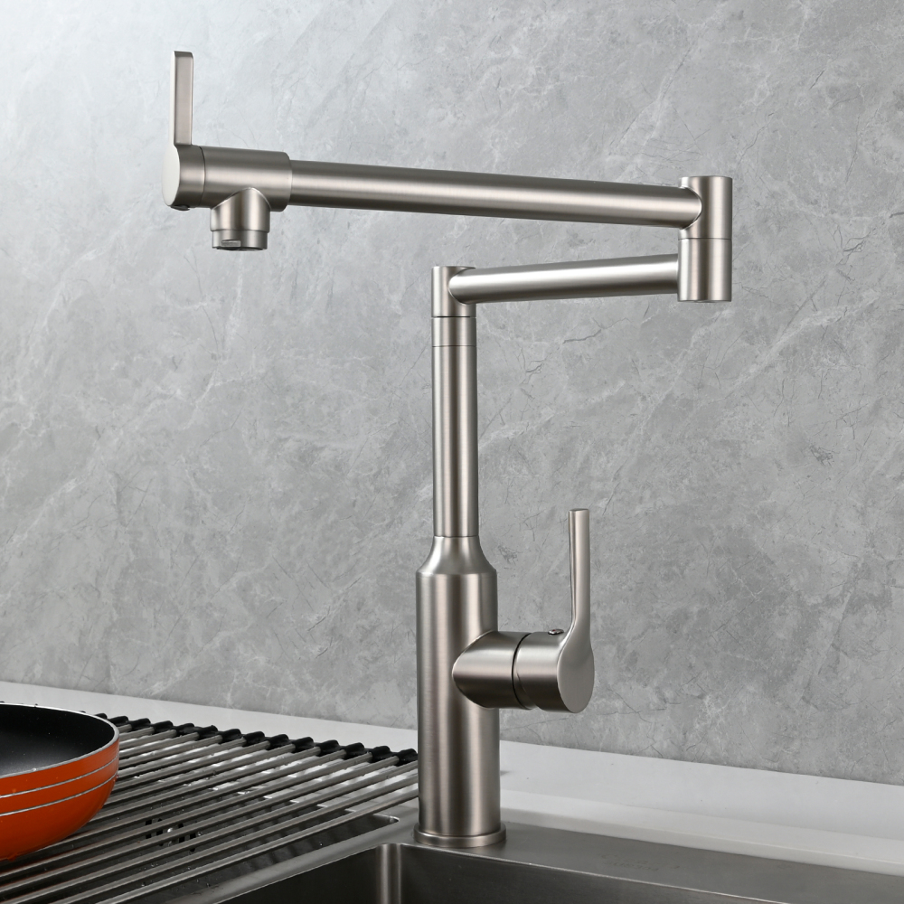 Tecmolog Brass Hot and Cold Folding Fucet,Smooth Handle Deck Mount Faucet for Kitchen