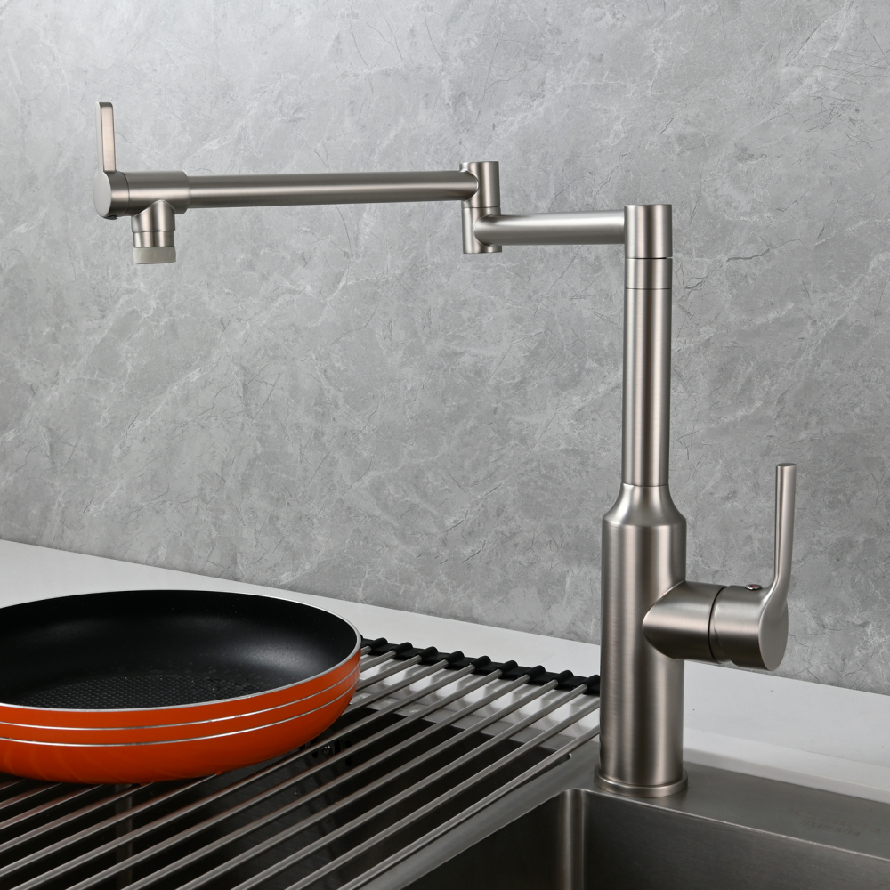 Tecmolog Brass Hot and Cold Folding Fucet,Smooth Handle Deck Mount Faucet for Kitchen