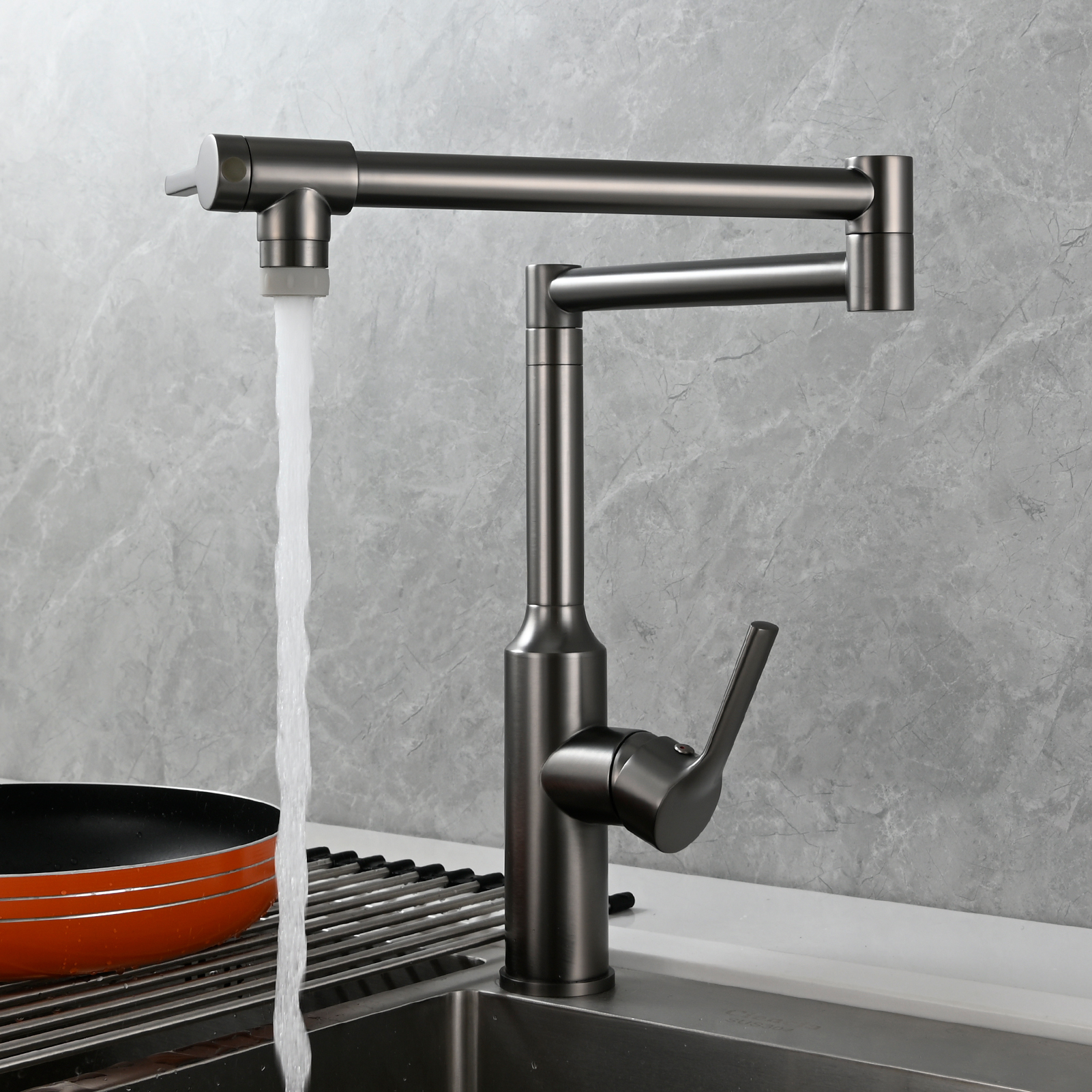 Tecmolog Brass Hot and Cold Folding Fucet,Smooth Handle Deck Mount Faucet for Kitchen